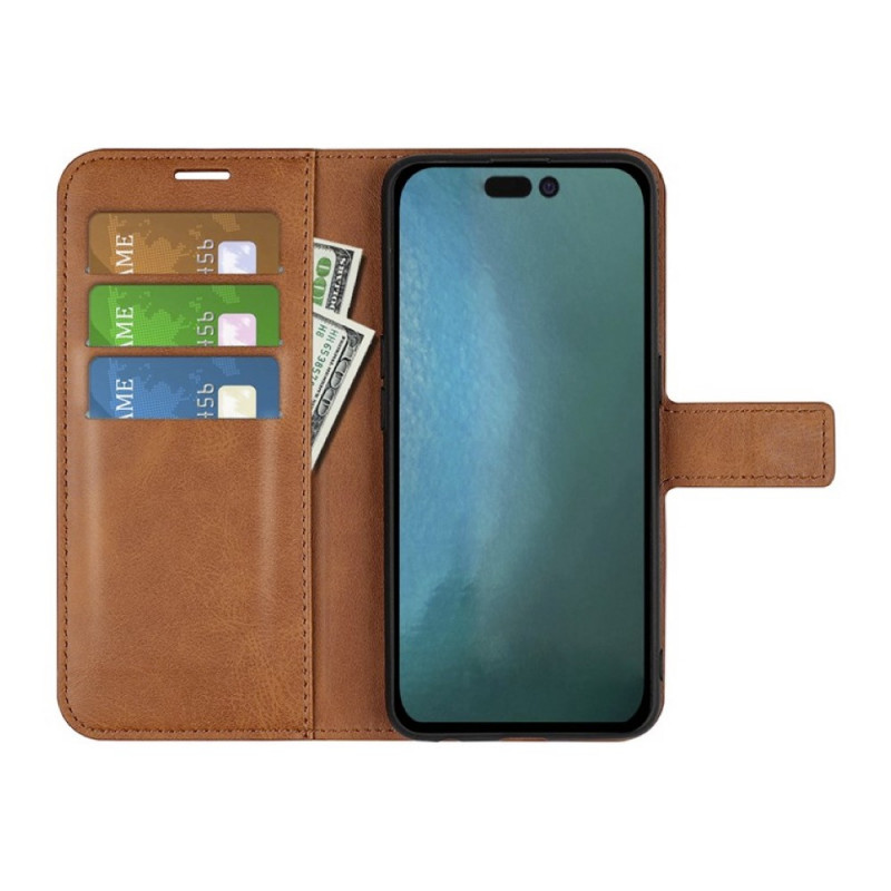 Casecentive Leather Wallet case with closure iPhone 14 Pro brown