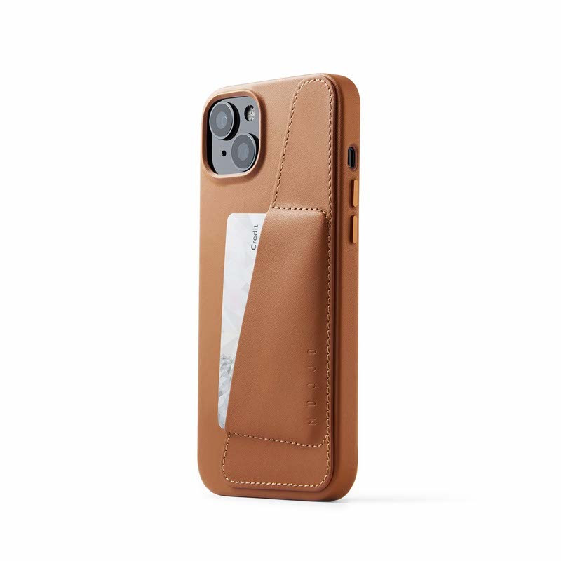 Mujjo funda de piel para cartera con Magsafe iPhone 14 / 15 Plus marrón