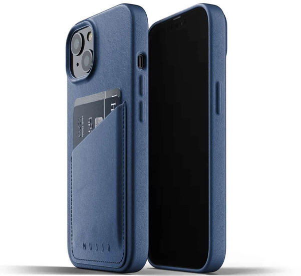 Mujjo Leather Wallet case iPhone 13 Mini blauw