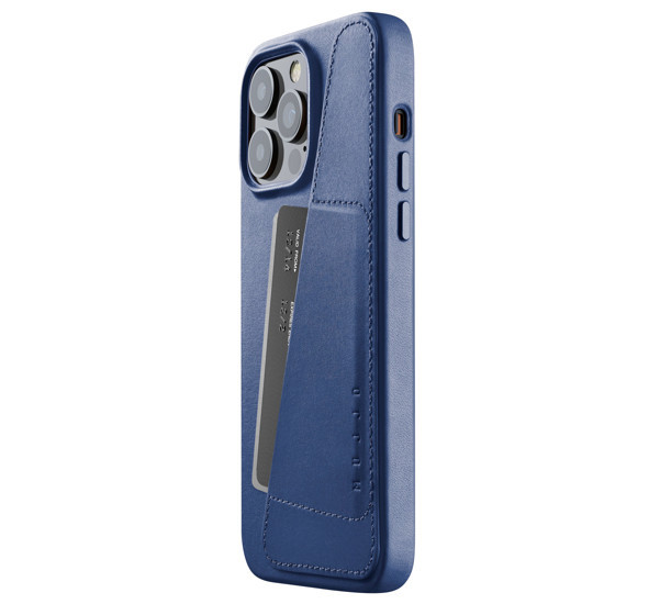 Mujjo funda de piel para cartera iPhone 14 Pro Max azul