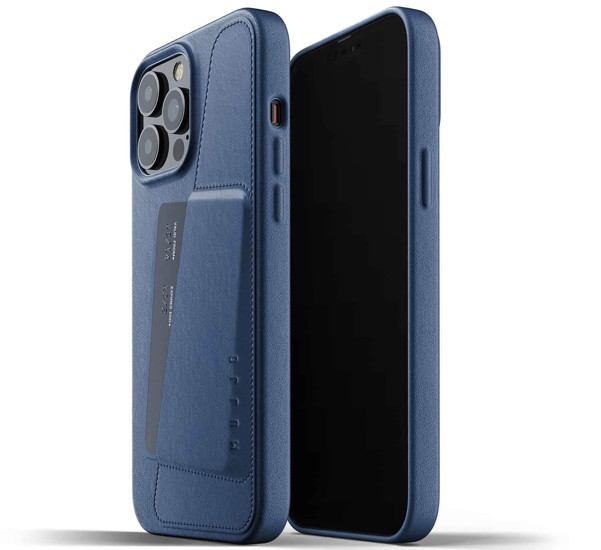 Mujjo Leather Wallet Case iPhone 13 Pro Max blauw