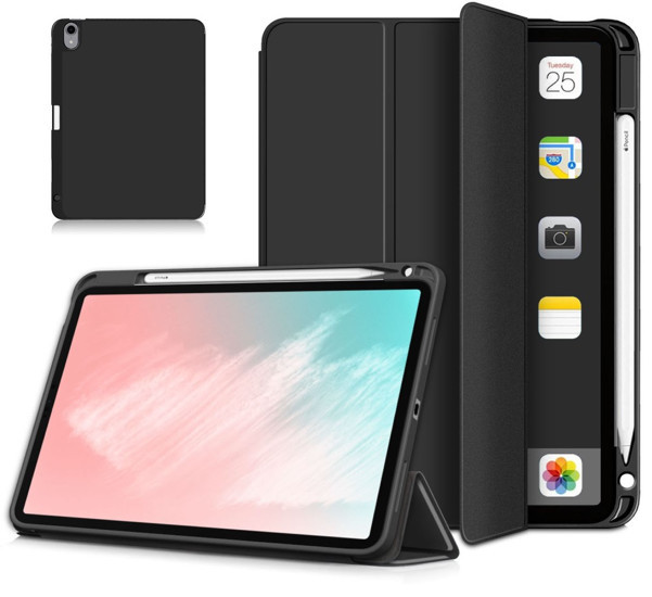 Casecentive Smart Case Tri-fold met Pencil Houder iPad Air 2020 / 2022 zwart