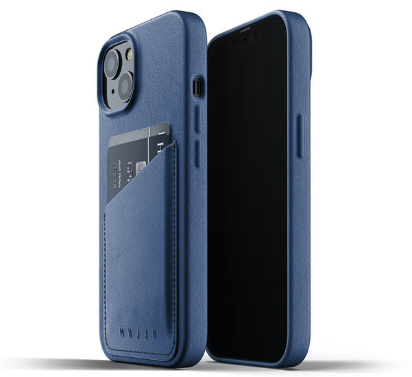 Mujjo Leather Wallet Case iPhone 13 blauw
