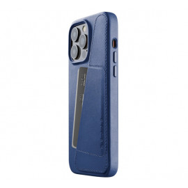Mujjo Leather Wallet Case iPhone 14 Pro Max blue