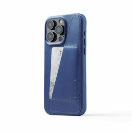 Mujjo funda de piel para cartera iPhone 15 Pro Max azul