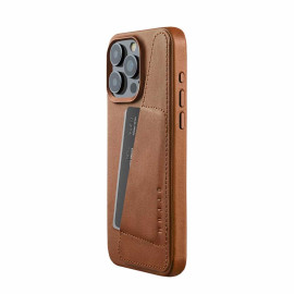 Mujjo funda de piel para cartera iPhone 15 Pro Max marrón
