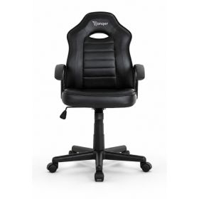Silla gaming infantil Ranqer Junior Warrior negra, vista frontal con logo Ranqer en el respaldo