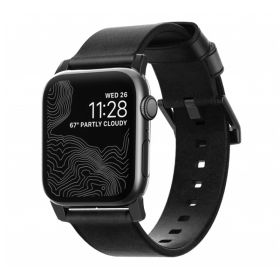 Nomad modern slim leather strap Apple Watch 42mm / 44mm / 45mm / 49mm zwart / zwart