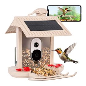 HiBirds Comedero inteligente para pájaros con cámara para observación de aves con paneles solares Beige