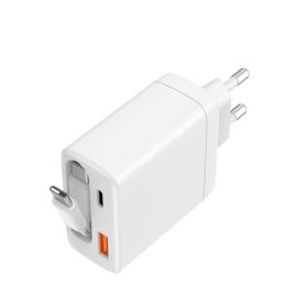Musthavz Cargador PD de 2 puertos con carga rápida de 65 W y cable retráctil Blanco