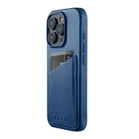 Mujjo Leather Wallet Case iPhone 16 Pro azul