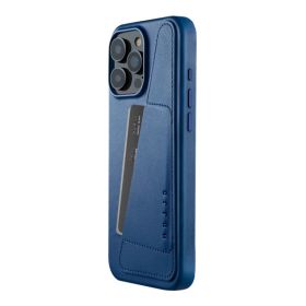 Mujjo Leather Wallet Case iPhone 16 Pro Max azul