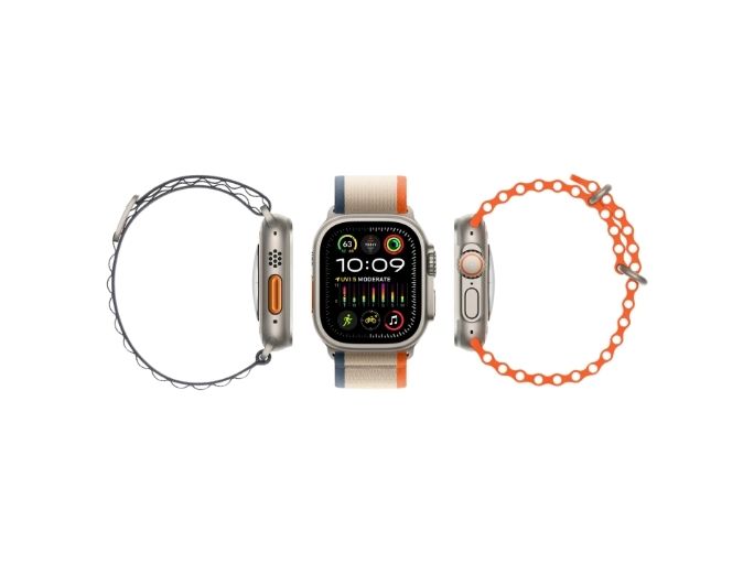Apple Watch Ultra 2 en la muñeca con una correa trenzada Trail Loop